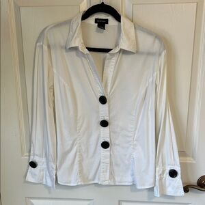 Spense White Button-Down Shirt with Black Buttons